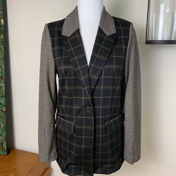 NEW B.young Size 36 US M Long Blazer Jacket Check Mix Black Preppy Soft Stretchy - Picture 2 of 12